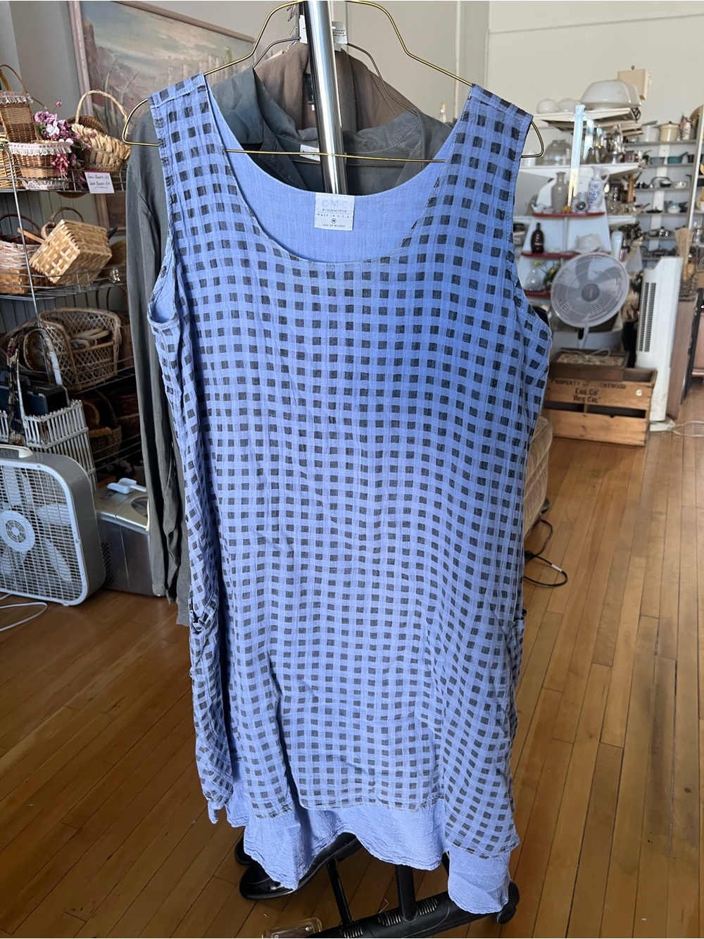 Sleeveless Light Blue Checked Midi Dress